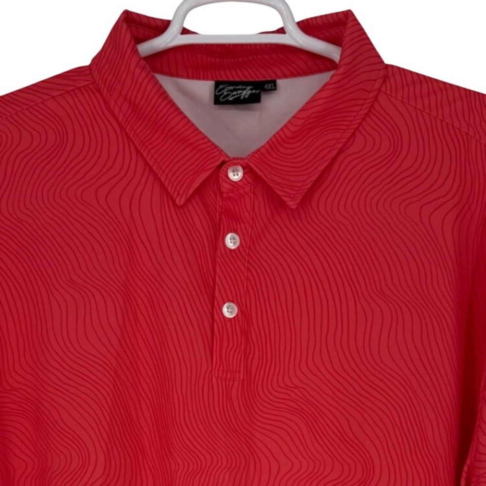 Sunday Swagger Currents Red Wavy Golf Polo Shirt Mens 4XL Stretch Performance